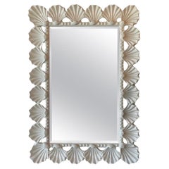 Retro Scalloped Seashell Shell Palm Beach Soft White Lacquered Wall Mirror