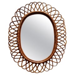 Franco Albini for Bonacina Rattan and Bamboo Wall Mirror, Italy 1960s