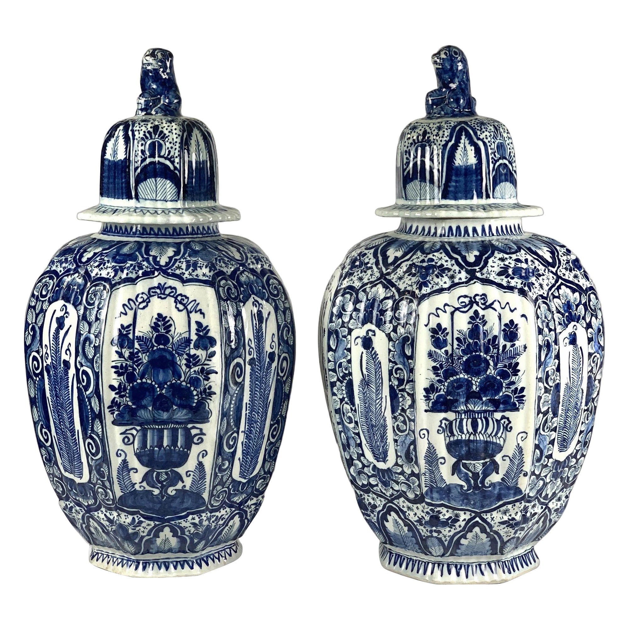 Large Blue and White Delft Jars Hand-Painted 18th Century Netherlands Circa 1780 For Sale