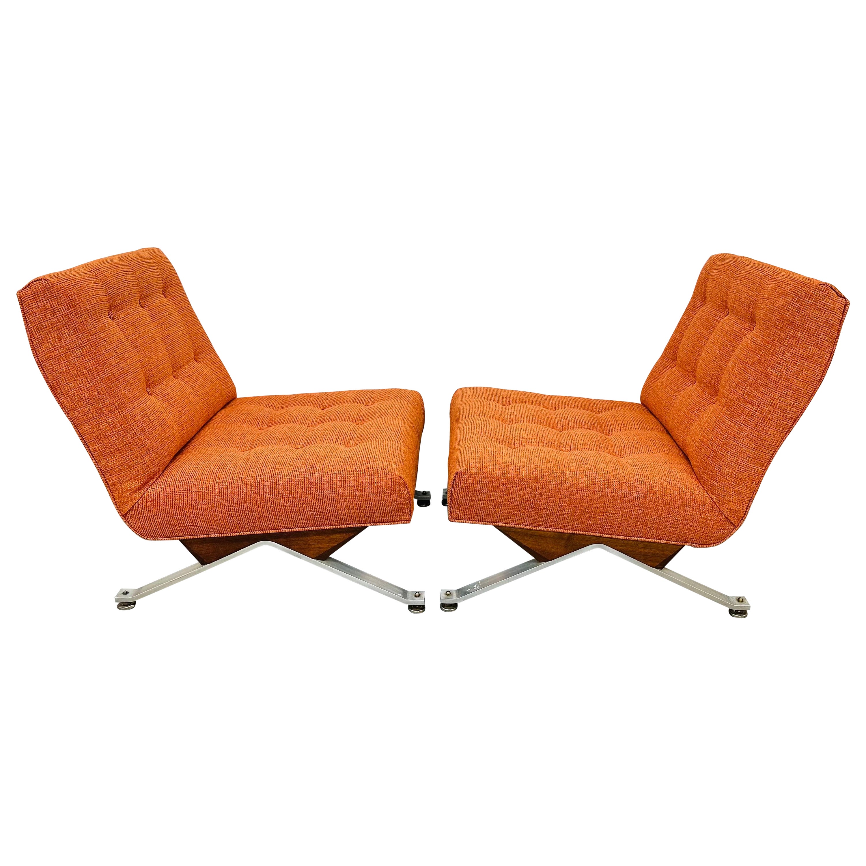 Orangefarbene Sessel ohne Armlehne von Mid-Century Modern - 2er-Set