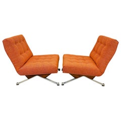 Vintage Mid-Century Modern Orange Slipper Chairs - Set of 2