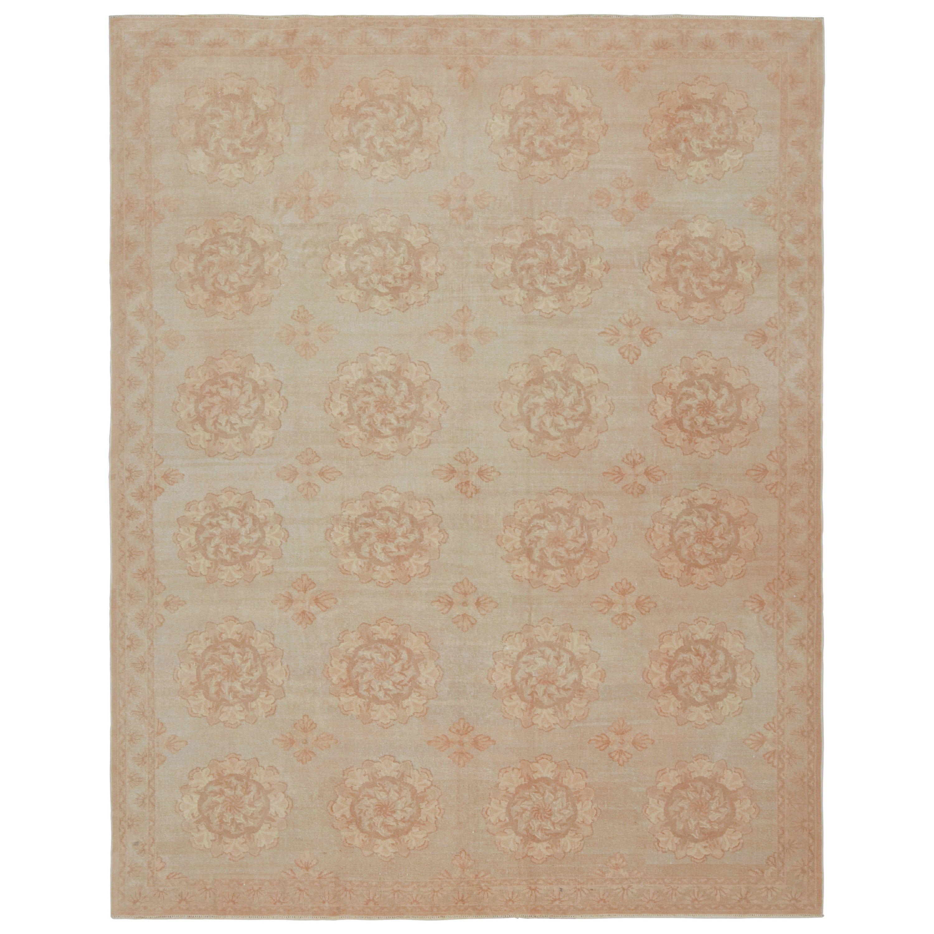 Rug & Kilim’s Contemporary European Style Rug with Beige-Brown Floral Medallions For Sale