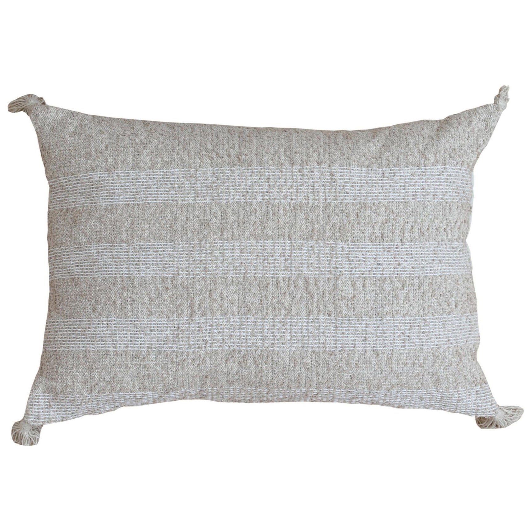 Beige Modern Wool and Cotton Pillow With Striped Pattern 