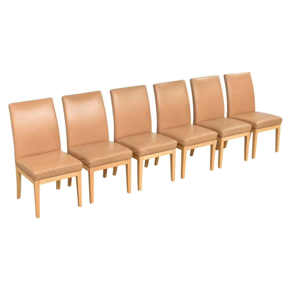 Set of 6 - De Sede Tan Leather Dining Chairs  For Sale