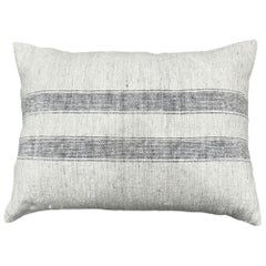 Ivory Modern Wool and Cotton Pillow With Striped Pattern 