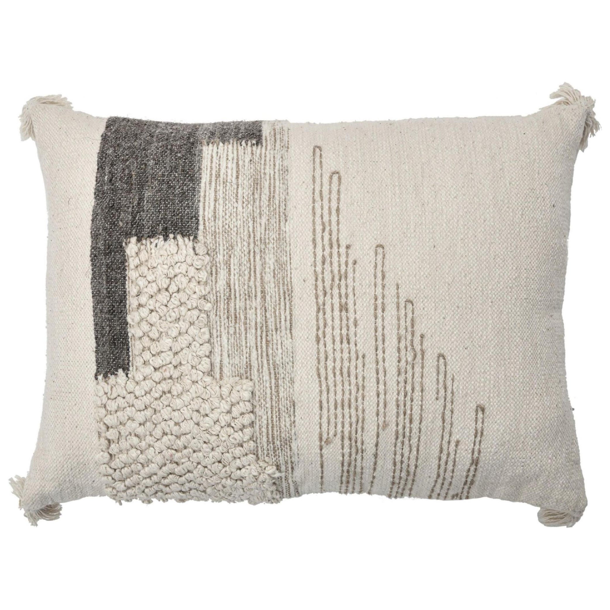 Contemporary Boho Chic Style Wool and Cotton Pillow In Beige