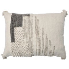 Contemporary Boho Chic Style Wool and Cotton Pillow In Beige