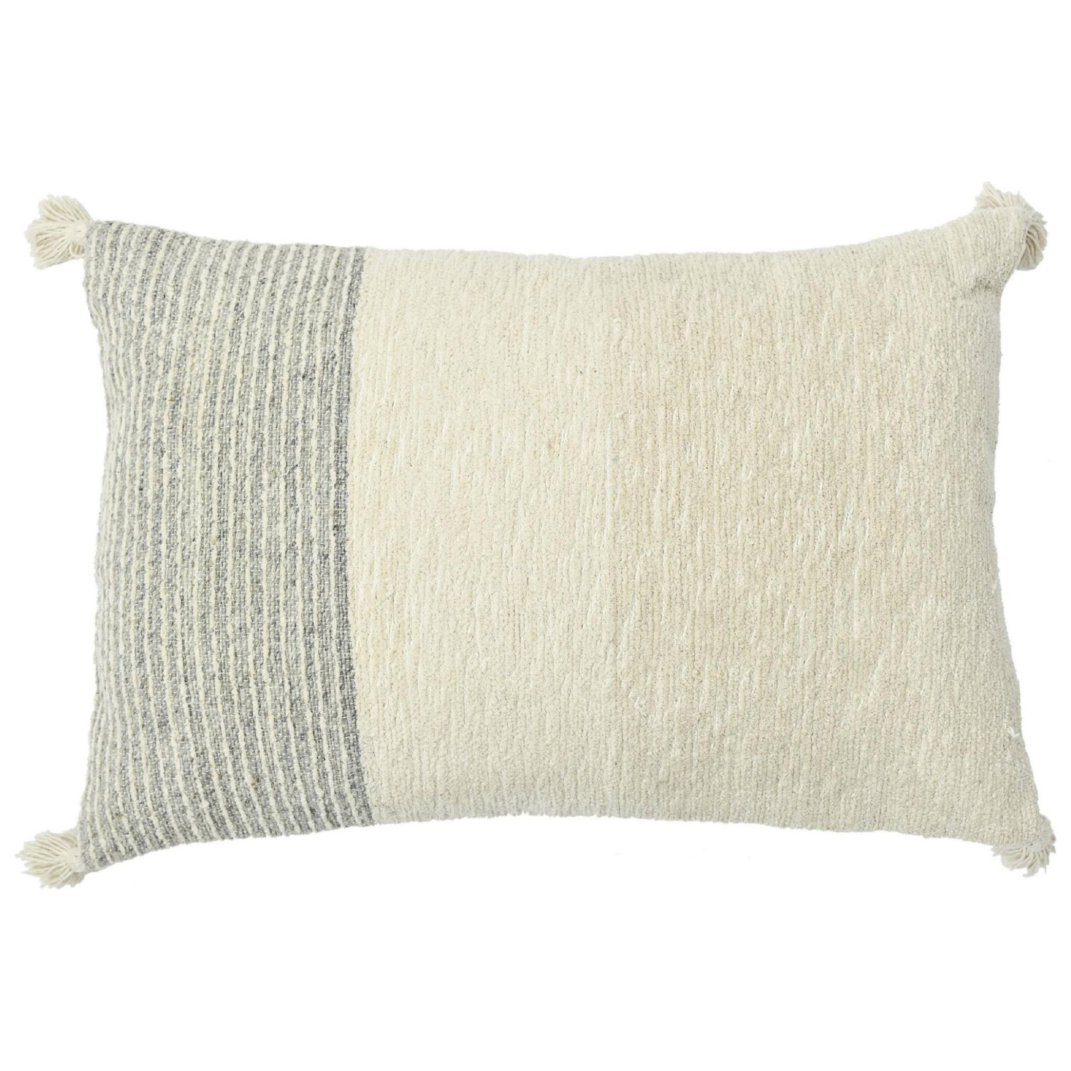 Modern Chic Wool and Cotton Pillow With Geometric Pattern In Ivory