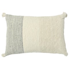 Coussin chic moderne en laine et coton avec motif géométrique en ivoire