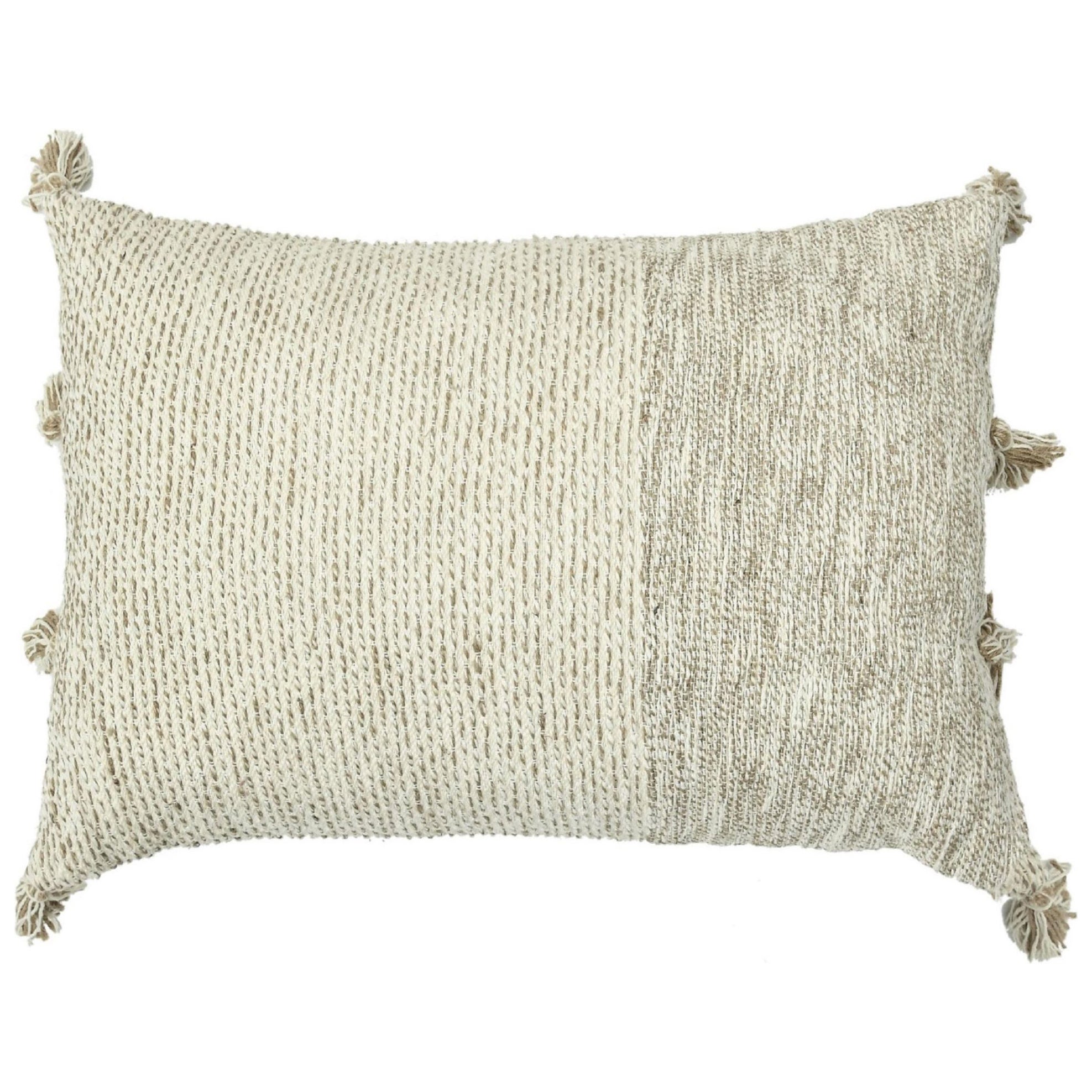 Boho Chic Style Contemporary Wool and Cotton Pillow In Beige