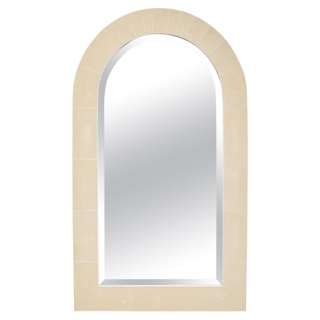 Karl Springer Superb "Dome Top Mirror" in Ivory Shagreen with Bone Inlays 1980s
