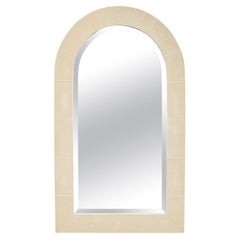 Vintage Karl Springer Superb "Dome Top Mirror" in Ivory Shagreen with Bone Inlays 1980s