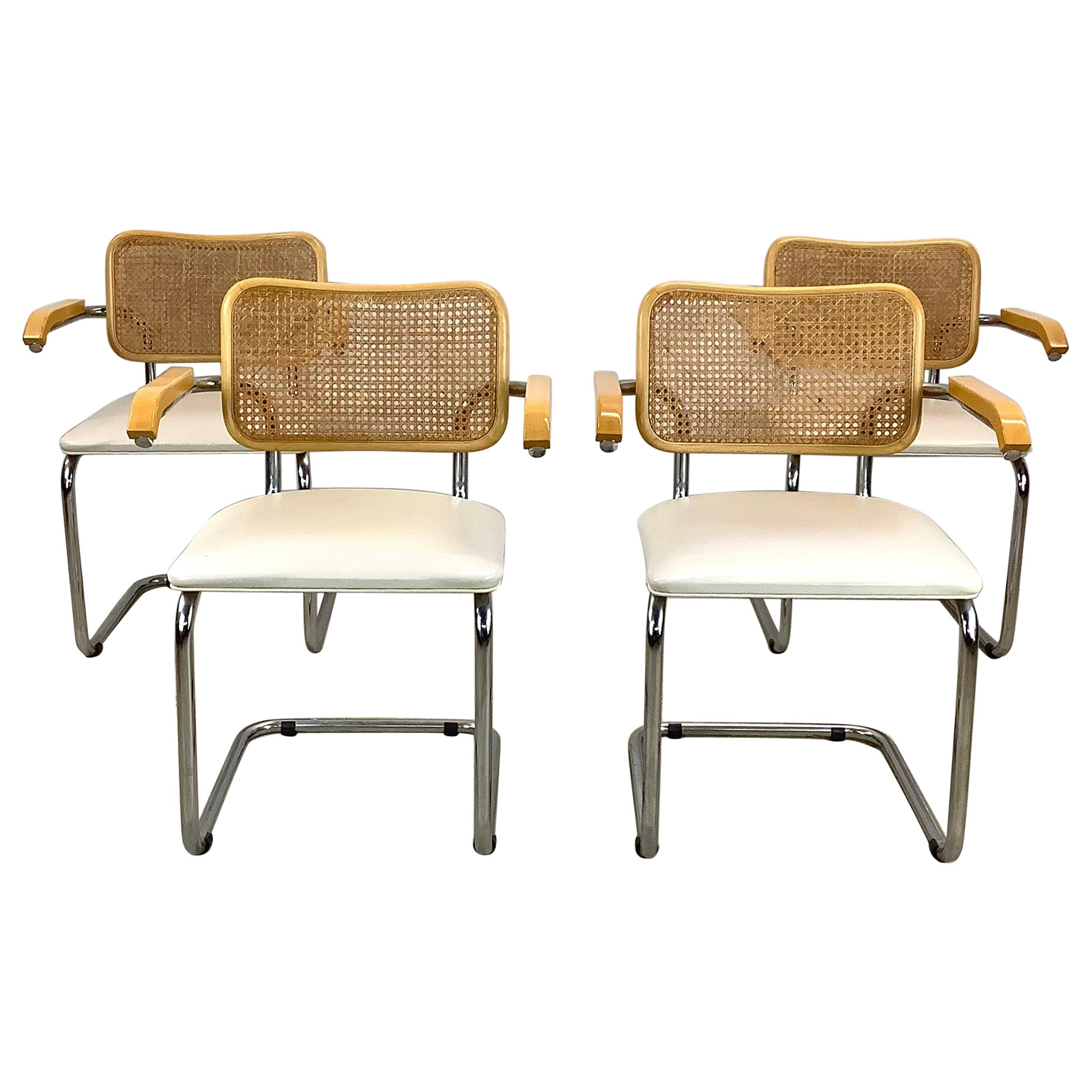 Vintage Modern Cane Back Cantilever Armchairs- set 4