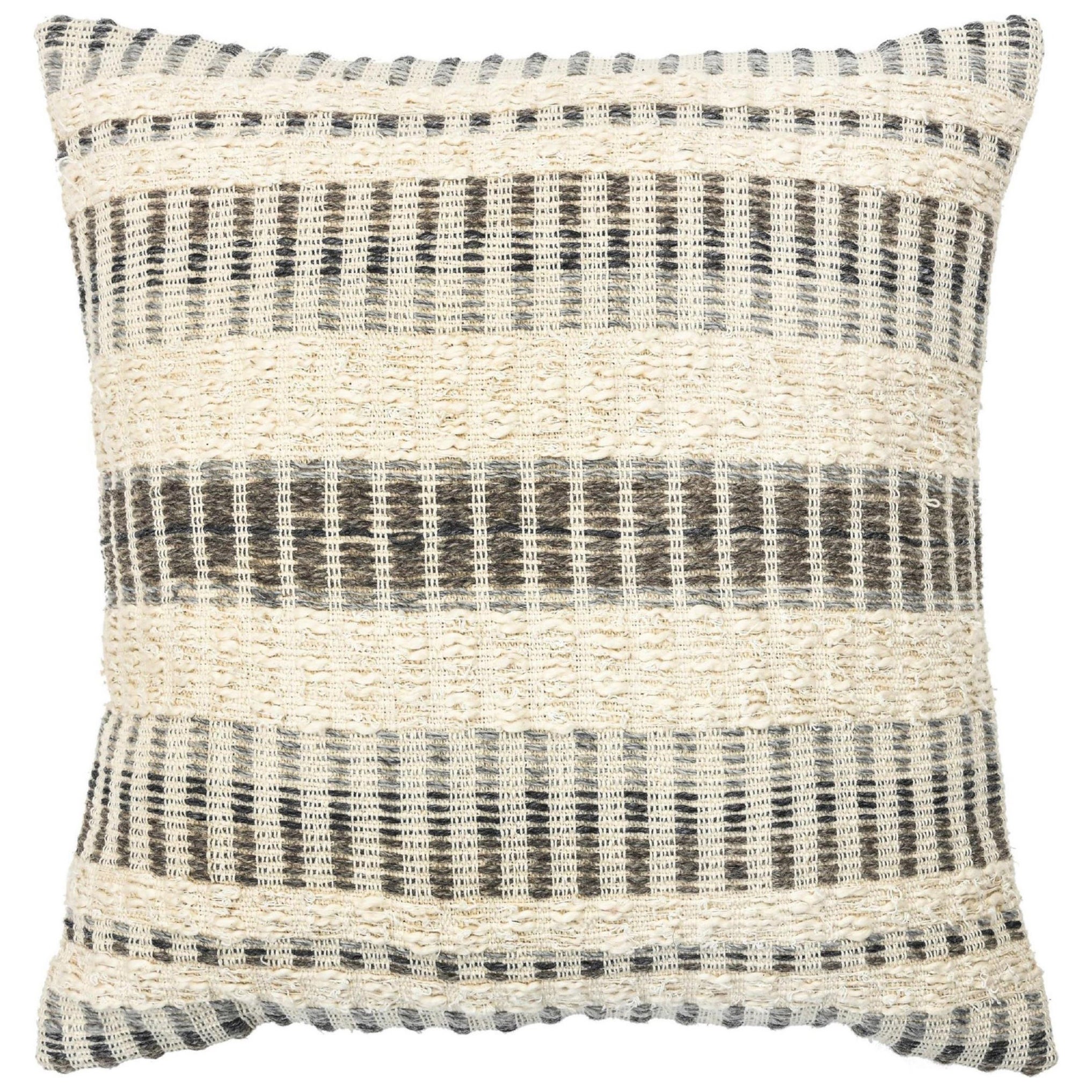 Coussin moderne de style Boho Chic en laine et coton beige et gris 