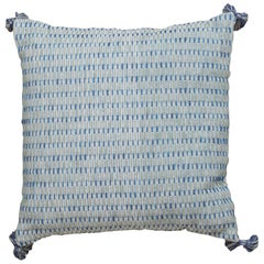 Boho Chic Style Modern Wool and Cotton Pillow In Gray and Blue