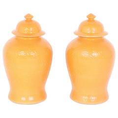 Orange Glazed Chinese Porcelain Lidded Jars