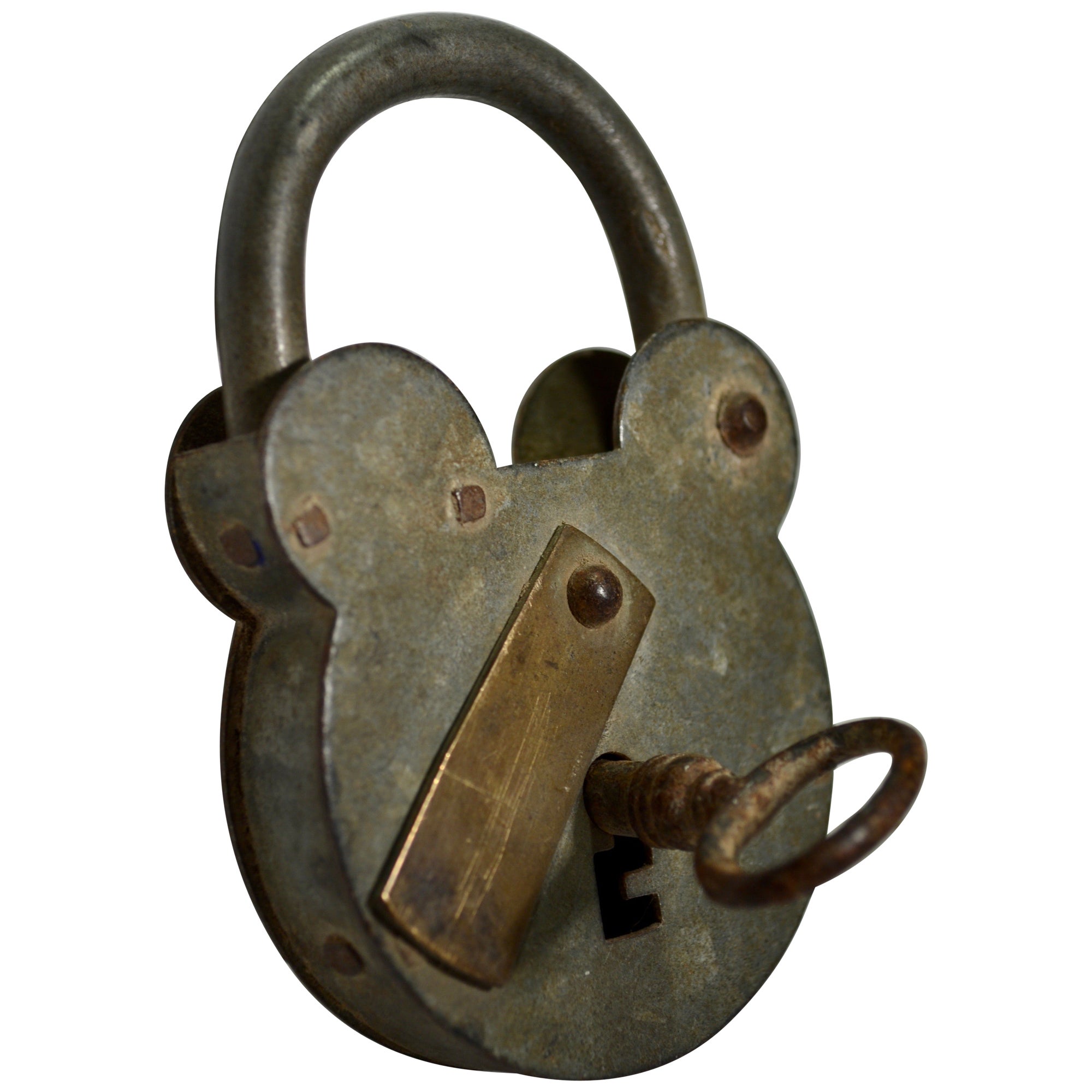 An antique large padlock & skeleton key - France - Early XXth century. For Sale