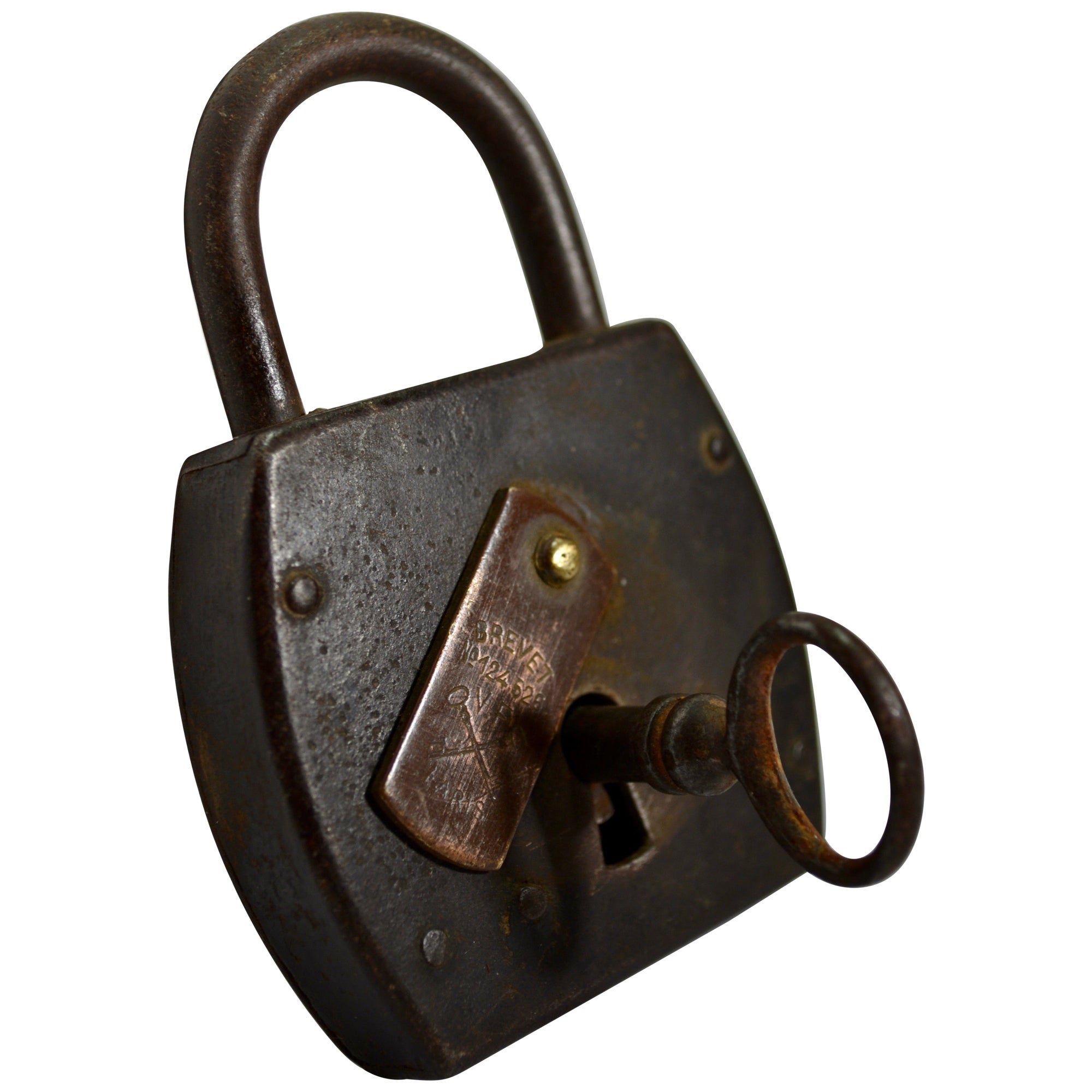 An antique large padlock & skeleton key - France - Early XXth century. For Sale
