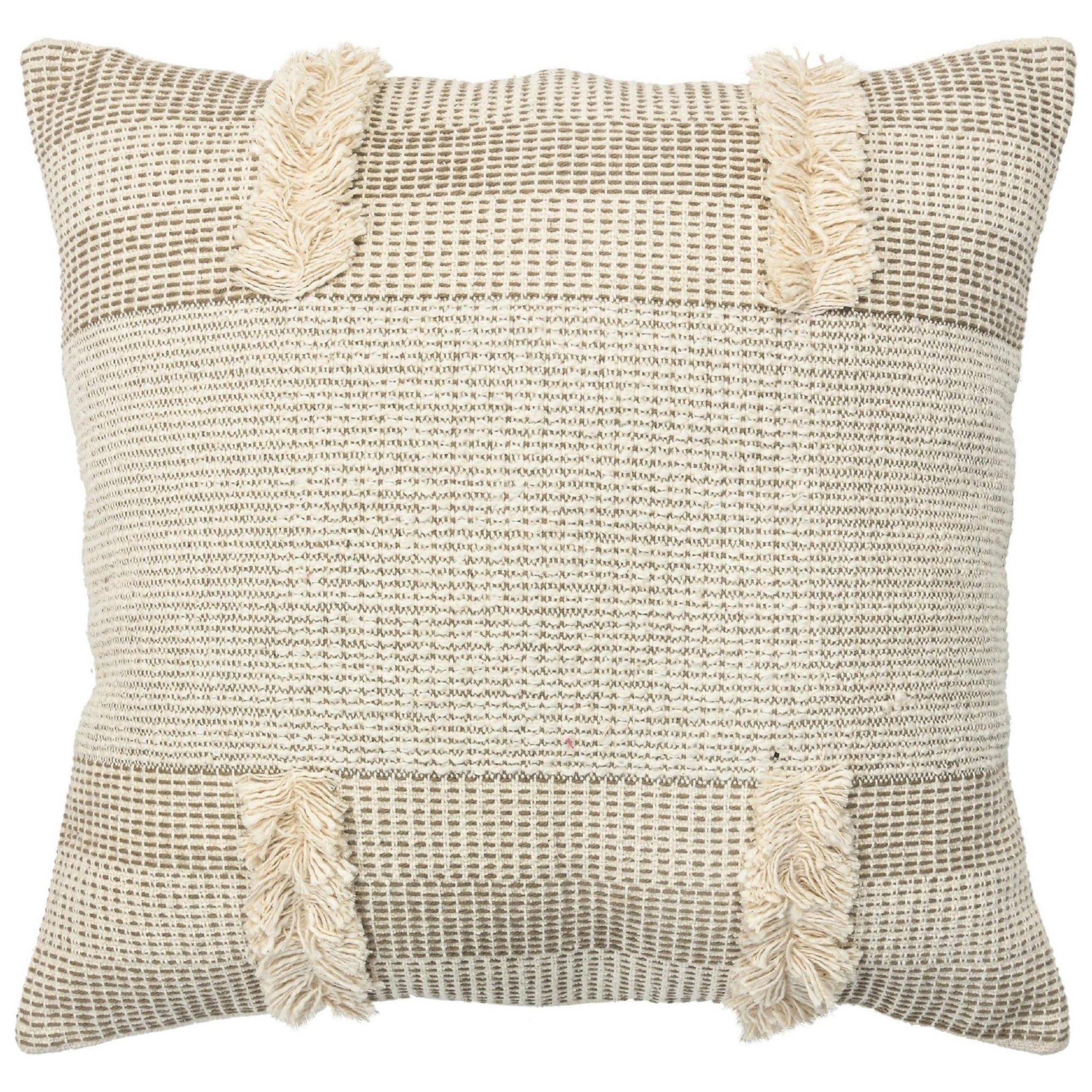 Beige Boho Chic Style Contemporary Wool and Cotton Pillow For Sale