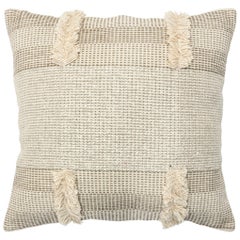 Beige Boho Chic Style Contemporary Wool and Cotton Pillow