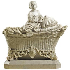 Life Size Italian 19th Century Marble Sculpture Children on Crib, A. Tantardini