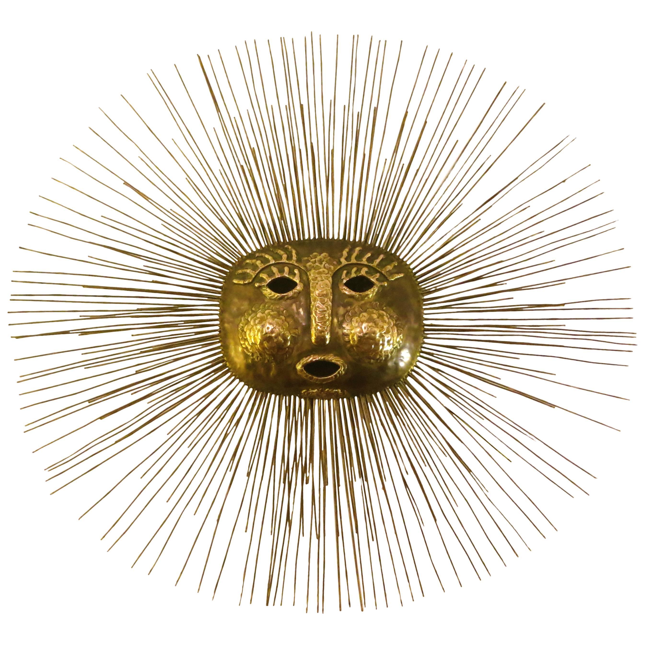 1960s Brass Hammered Sun by Talleres Emaus Mexican Modern Sun Wall Hanging
