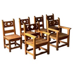 Vintage Spanish Carved Dining Chairs, Set of 6