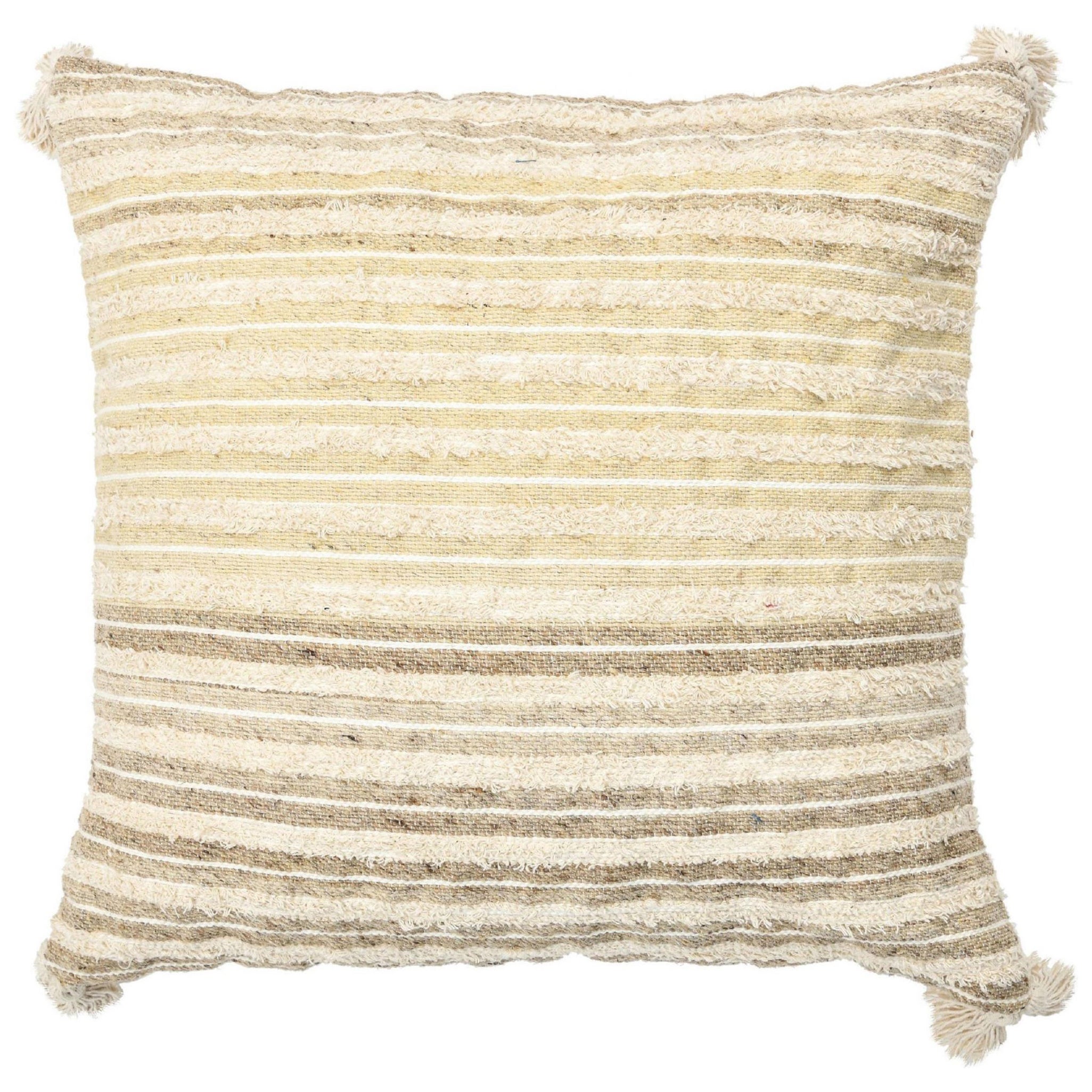 Boho Chic Style Modern Wool and Cotton Pillow In Beige For Sale