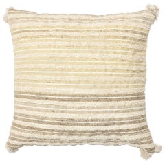 Boho Chic Style Modern Wool and Cotton Pillow In Beige