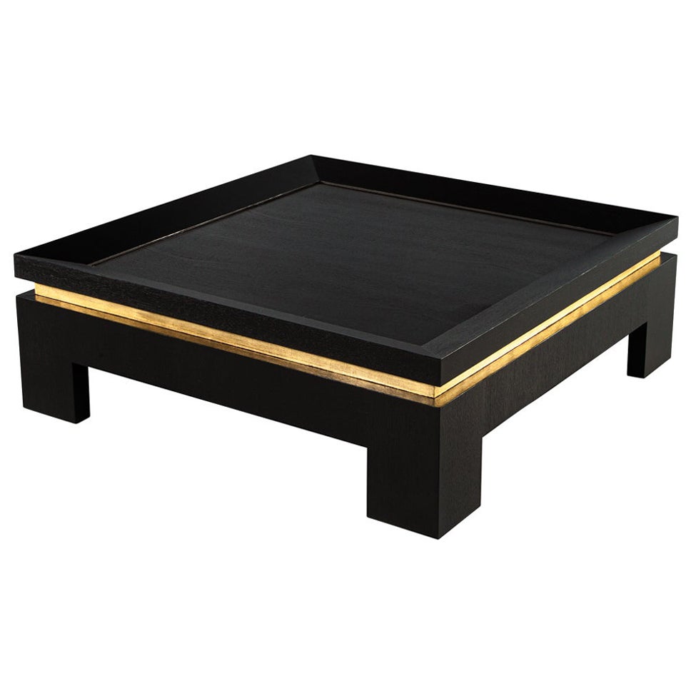 Modern Black Coffee Table with Gold Leaf Accents For Sale