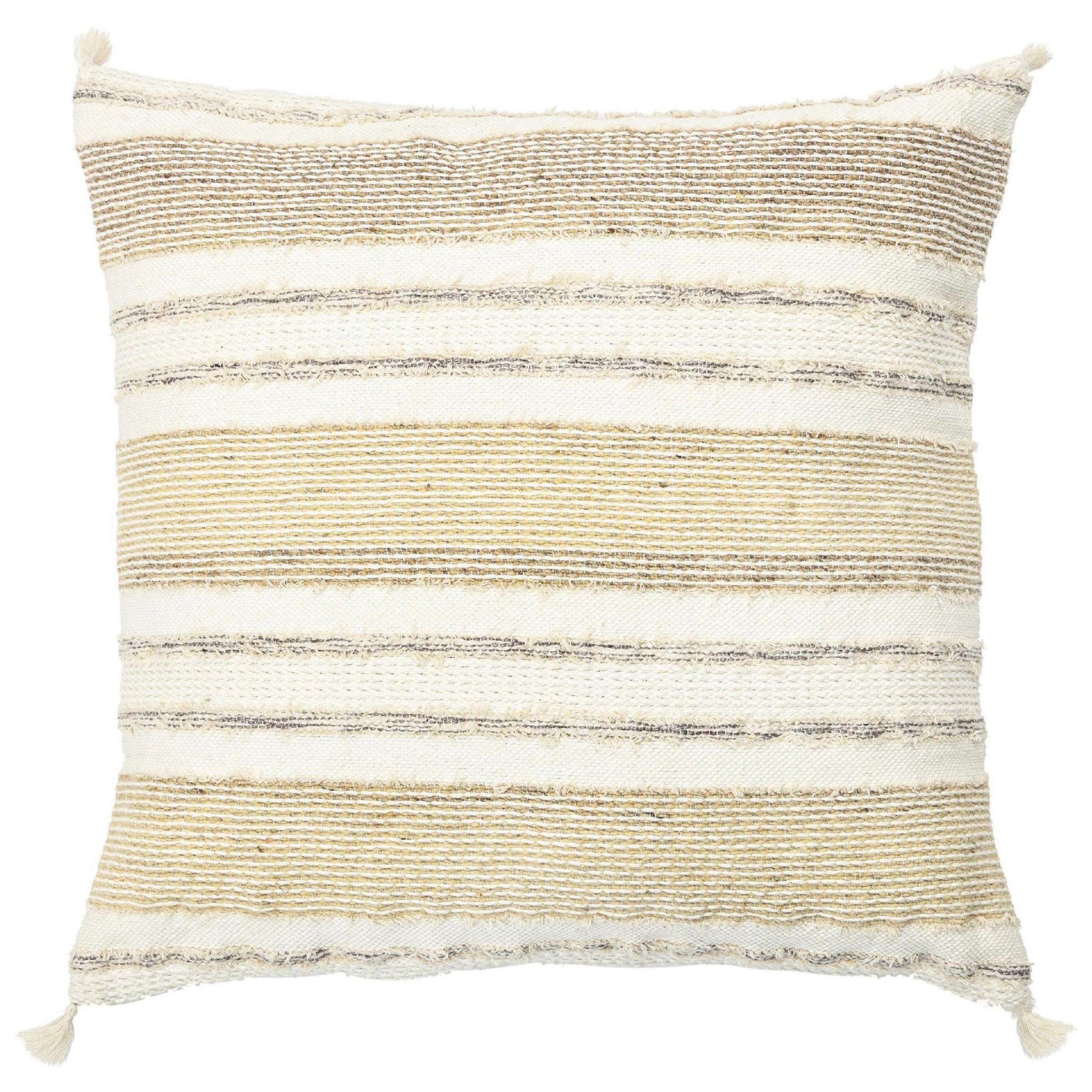 Modern Wool and Cotton Pillow With Striped Pattern In Beige For Sale