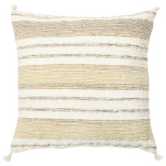 Modern Wool and Cotton Pillow With Striped Pattern In Beige