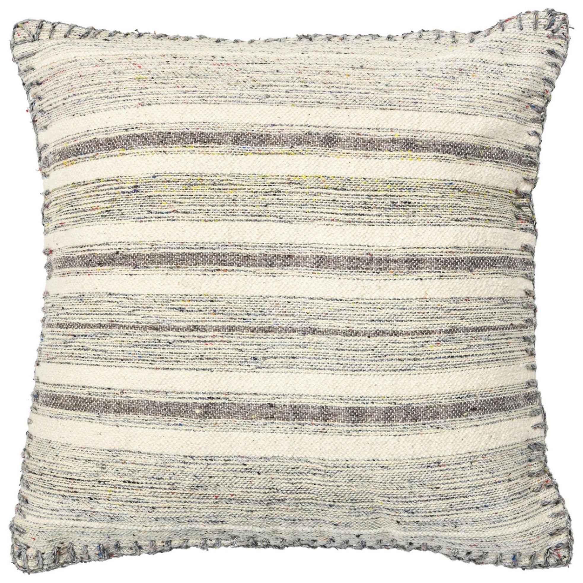 Modern Chic Wool and Cotton Pillow With Striped Design In Gray For Sale