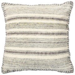 Modern Chic Wool and Cotton Pillow With Striped Design In Gray