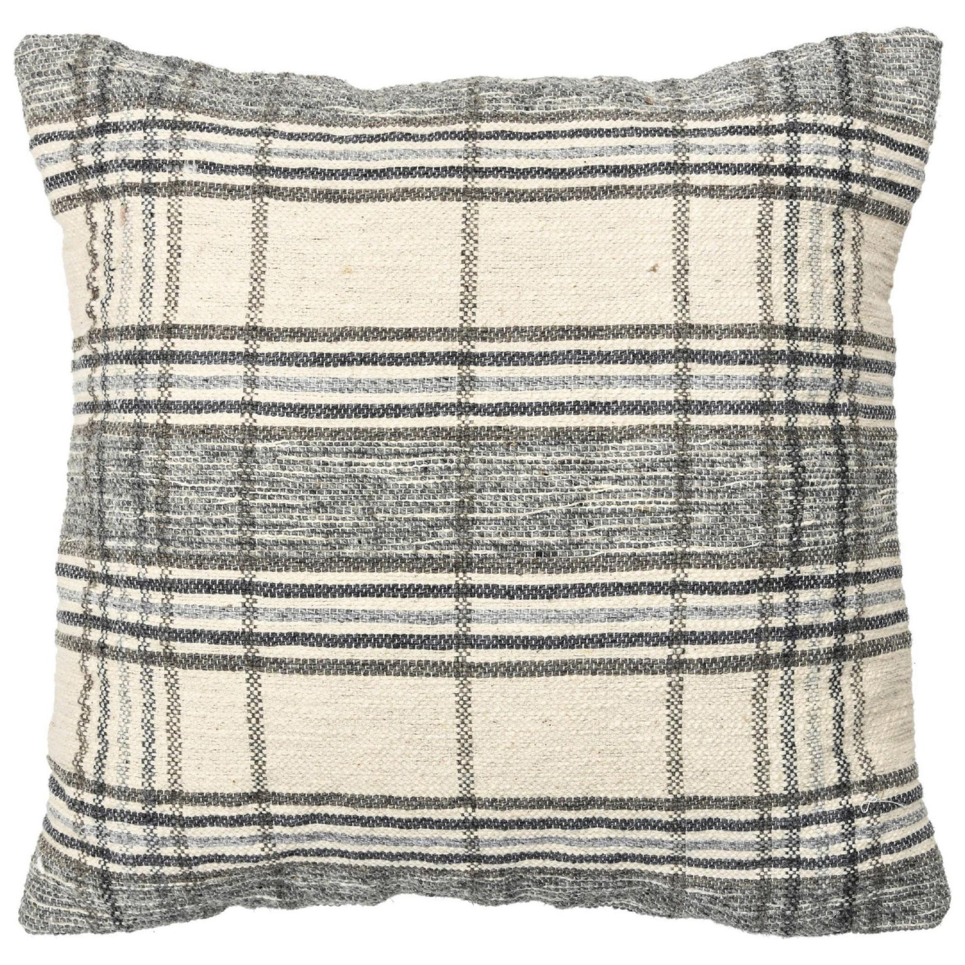 Beige and Gray Modern Geometric Wool and Cotton Pillow For Sale