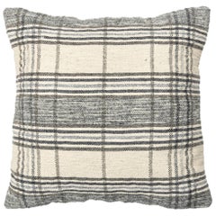 Beige and Gray Modern Geometric Wool and Cotton Pillow