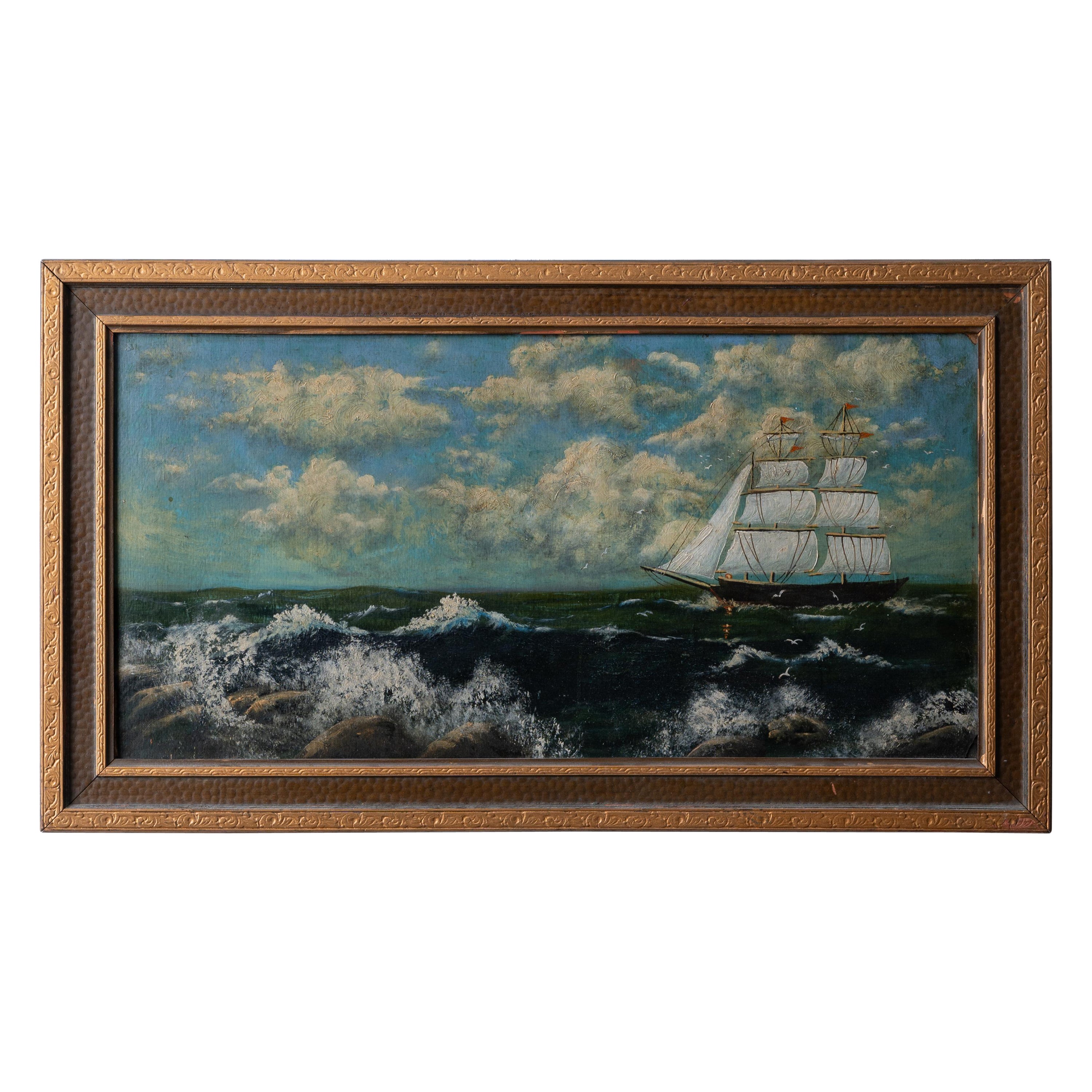 American Folk Art Ship Painting, 1927 For Sale