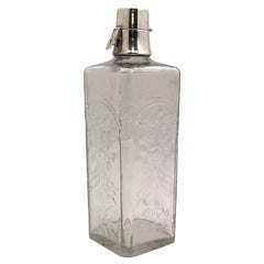 Decantador de bar Hawkes de plata de ley y cristal grabado en estilo Art Déco