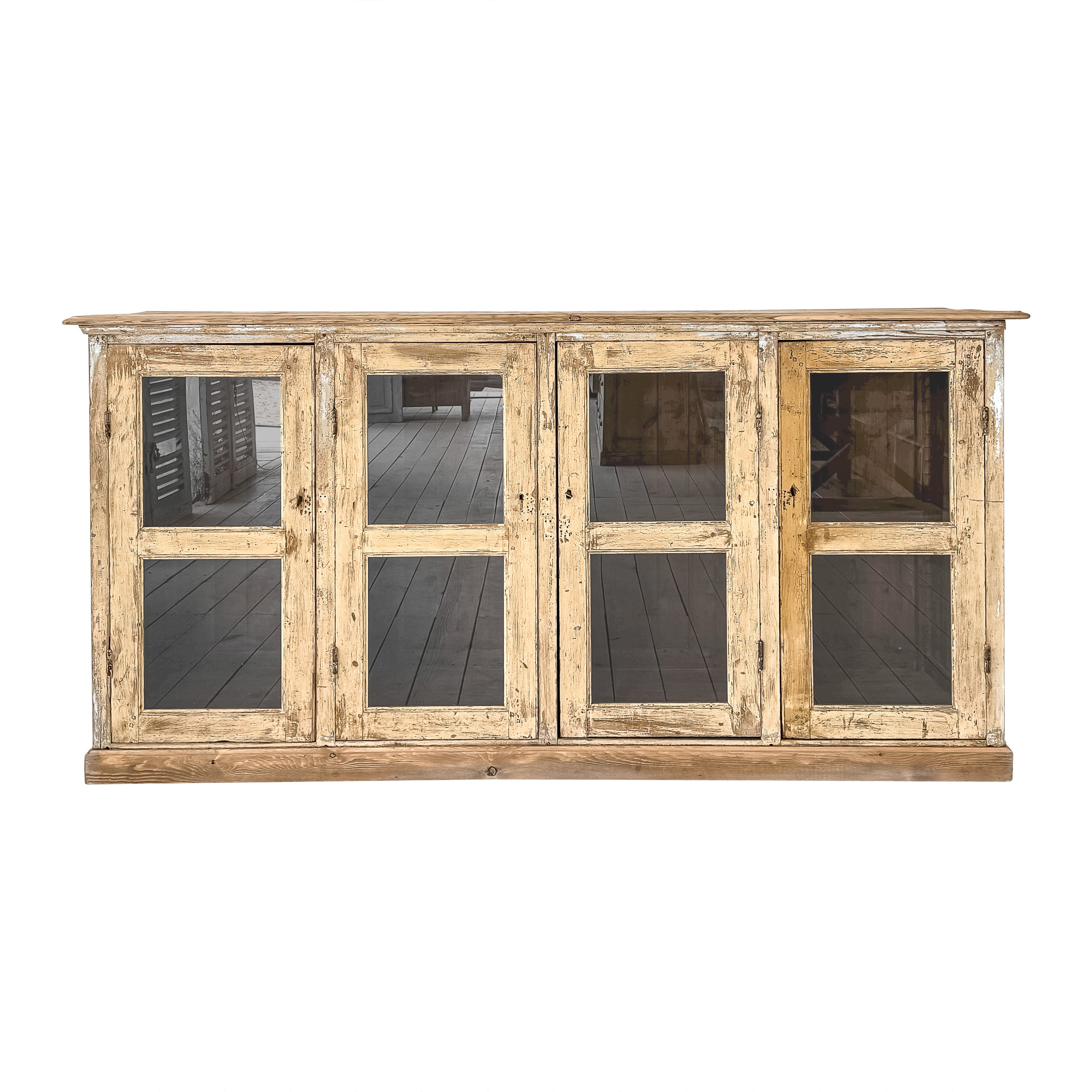 Antique French Mercantile Showcase with 4 Doors For Sale
