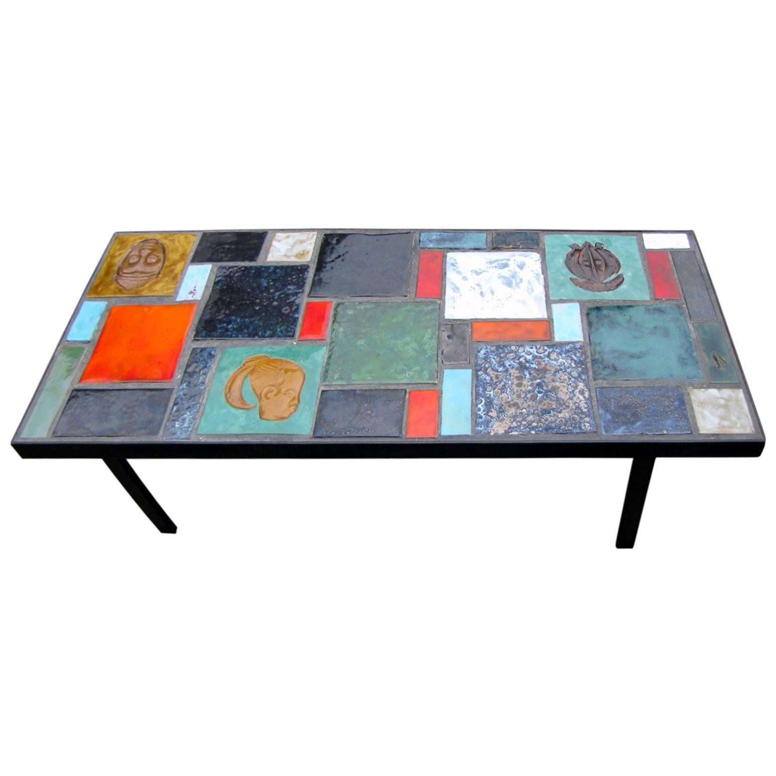 Coffee Table with Africanist Decor, France, 1950 For Sale