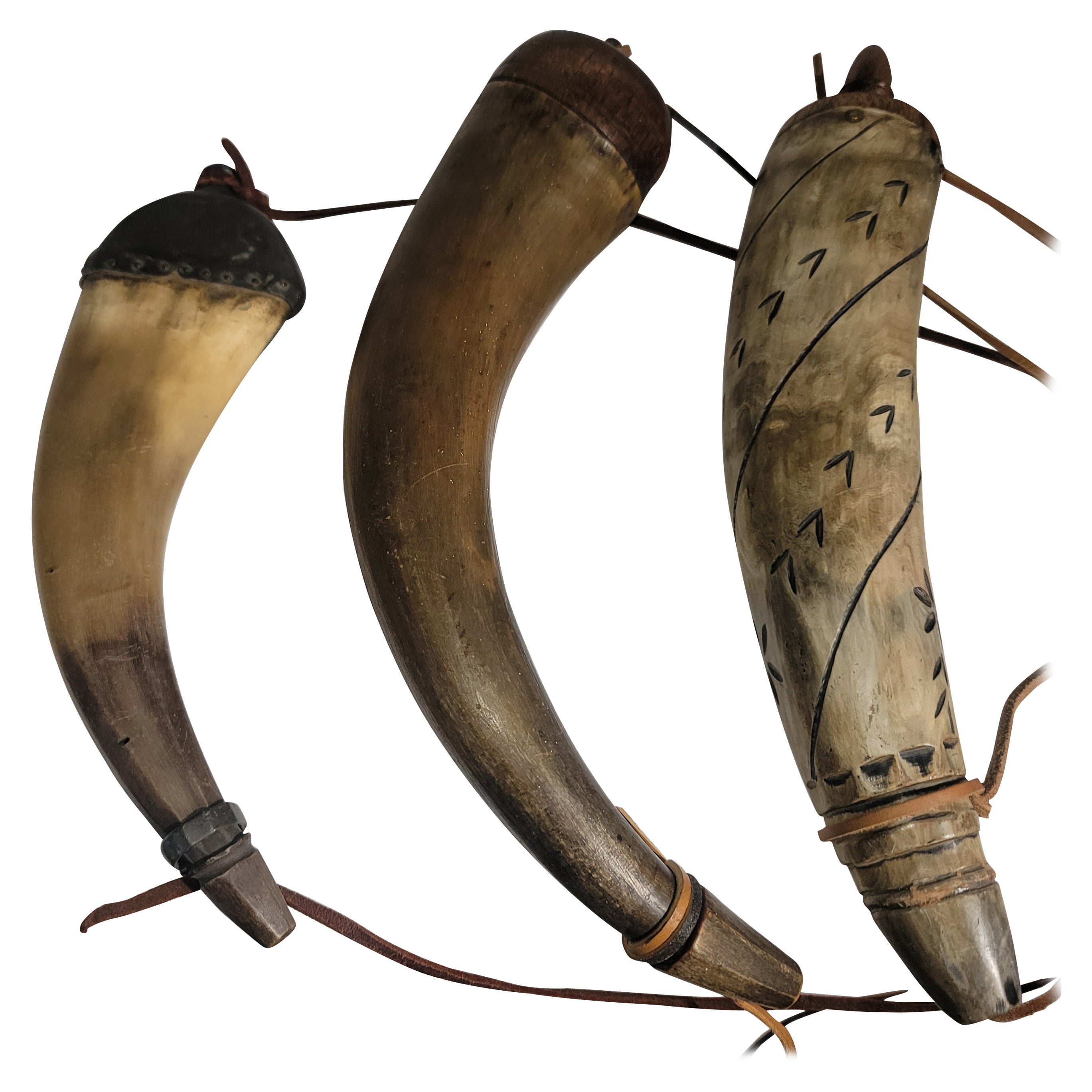 Collection of Three 19Thc Powder Horns -3 For Sale