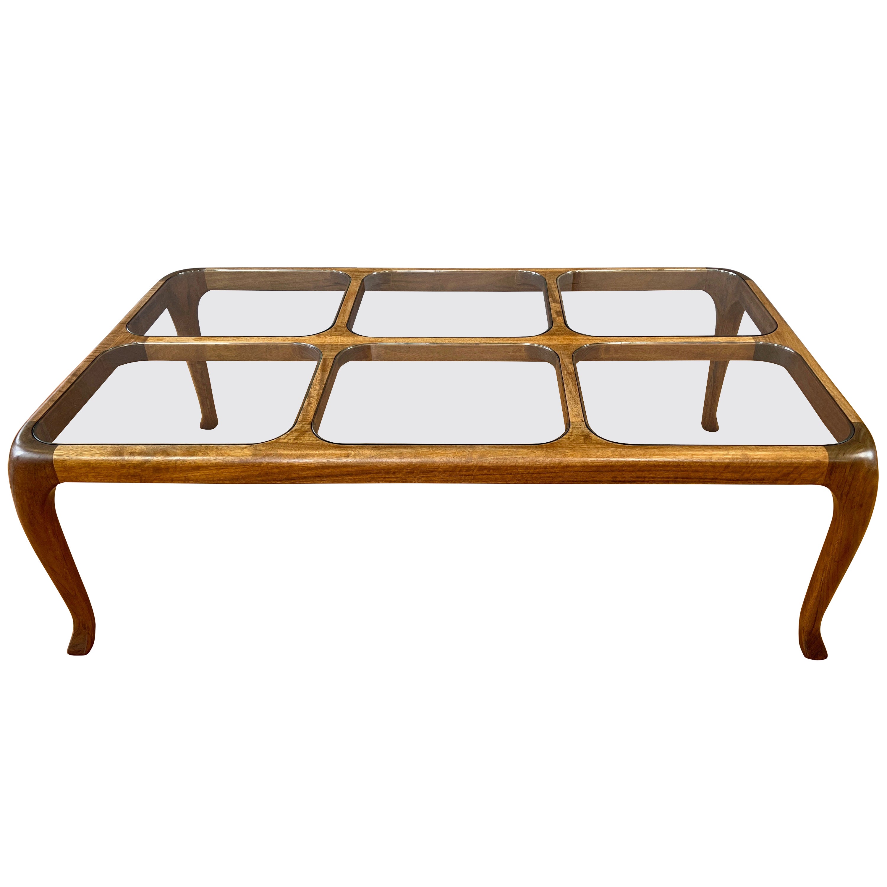 Thomas Saydah Large Walnut and Glass Coffee Table, Signed and Dated, 1982 For Sale