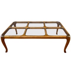 Used Thomas Saydah Large Walnut and Glass Coffee Table, Signed and Dated, 1982