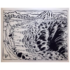 Vintage Edgar Dorsey Taylor Original Woodcut Baja Series - “Wind Off the Shore...."