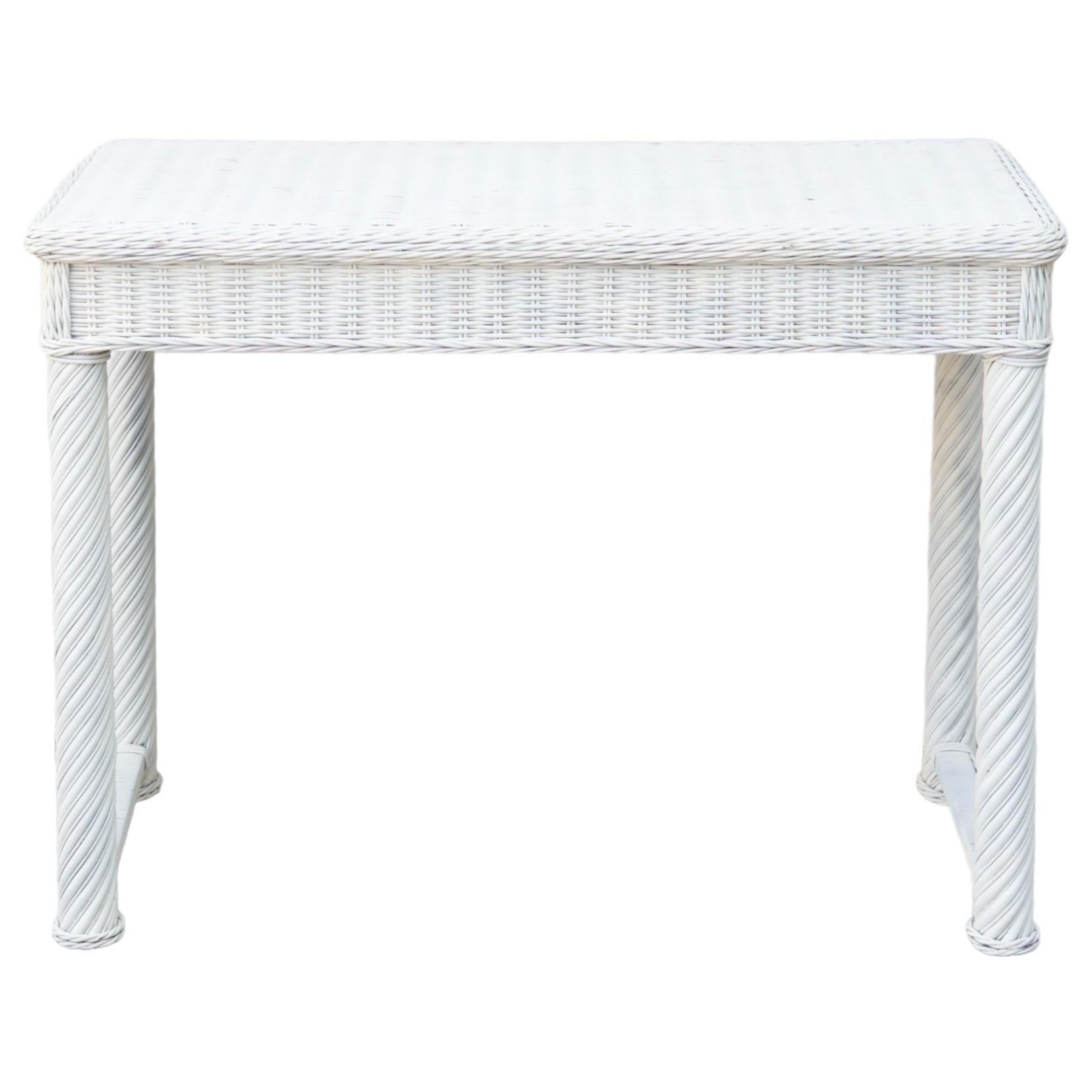 White Woven Rattan Hall Table For Sale