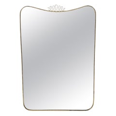 Midcentury Italian Modernist Scroll Top Brass Mirror in the Style of Gio Ponti