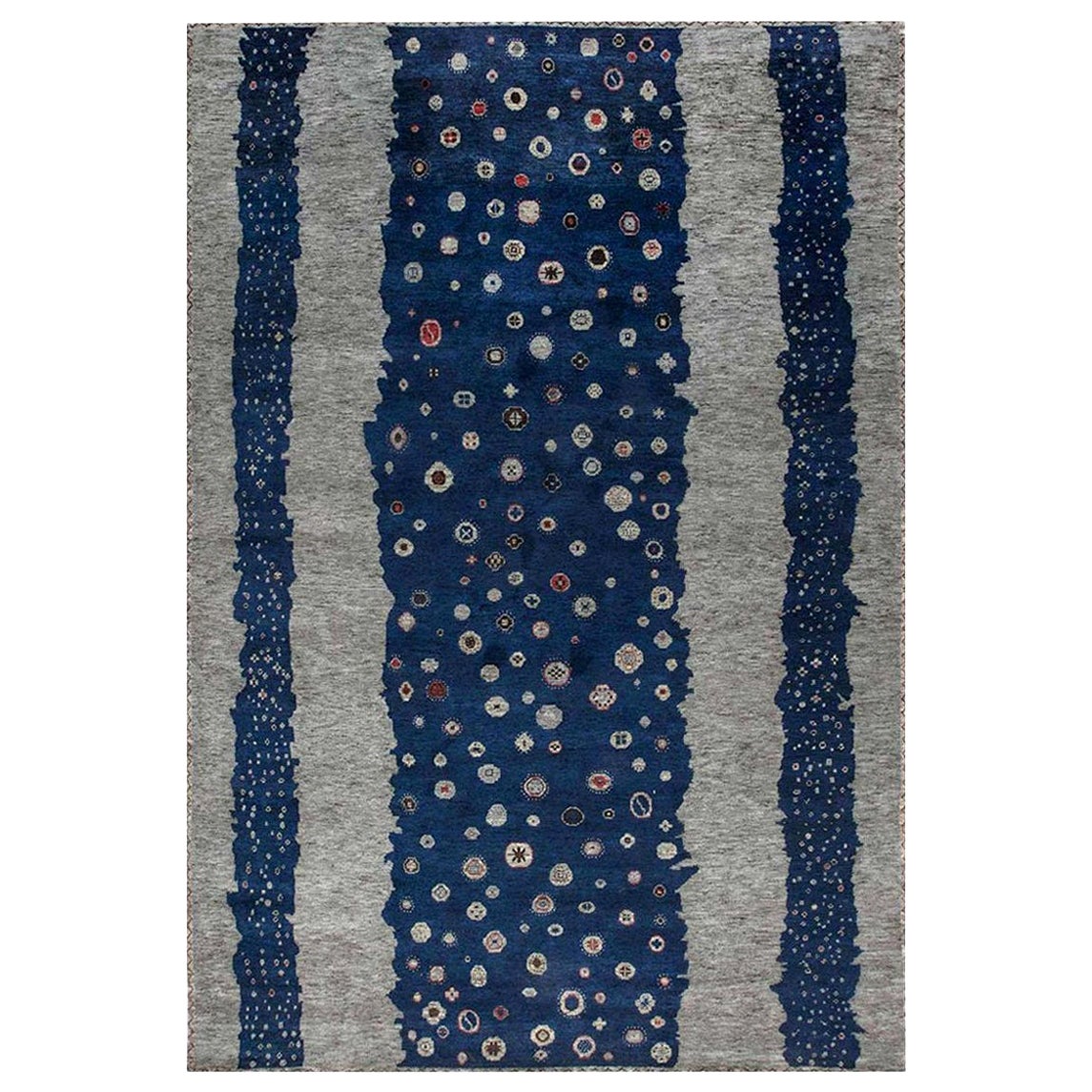 Contemporary Flen Swedish Inspired Blue, Gray Wool Pile by Doris Leslie Blau For Sale