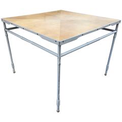 Jacques Adnet Hand-Stitched Leather Rare Table with Oak Sunburst Top 3