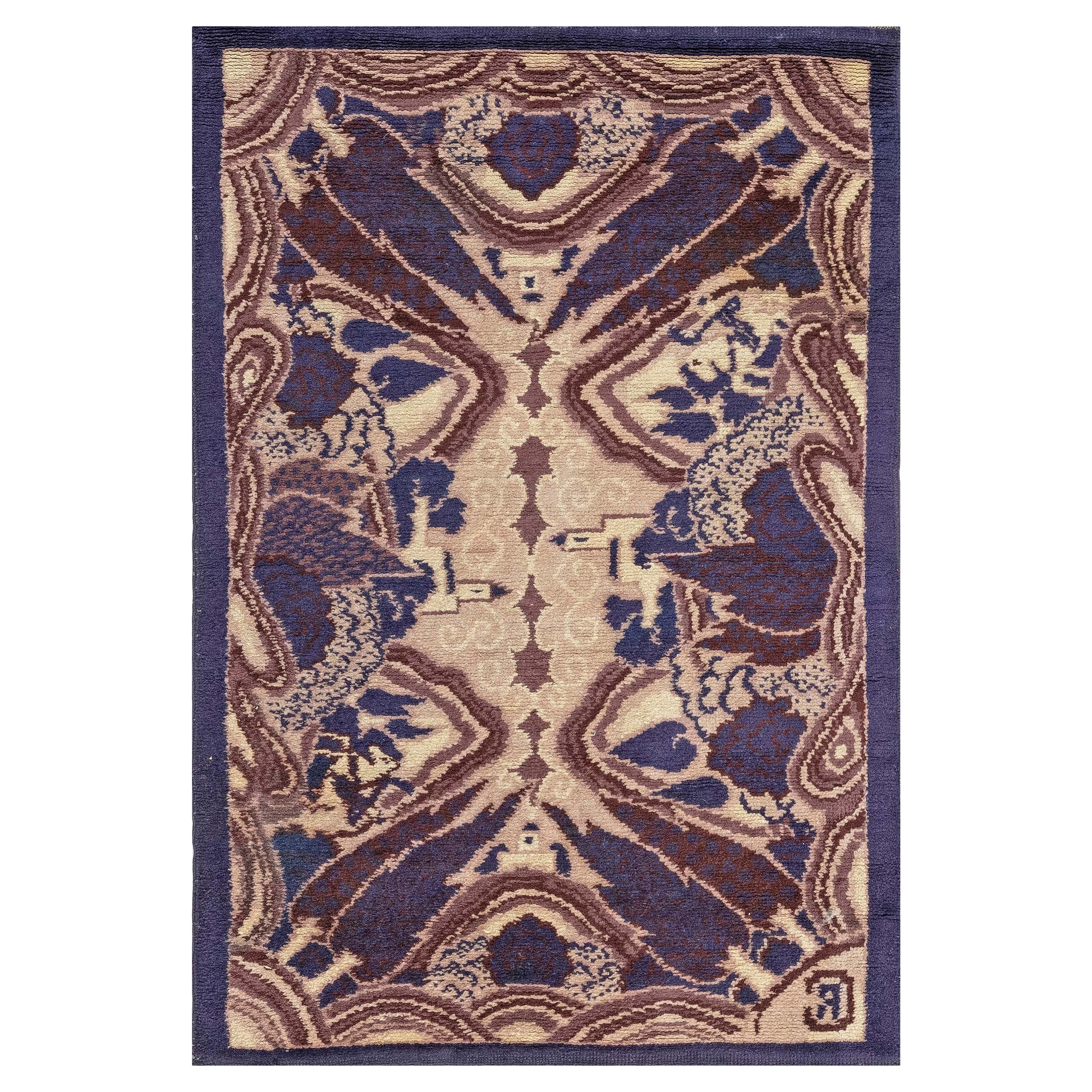 Early 20th Century French Art Deco Handmade Rug For Sale