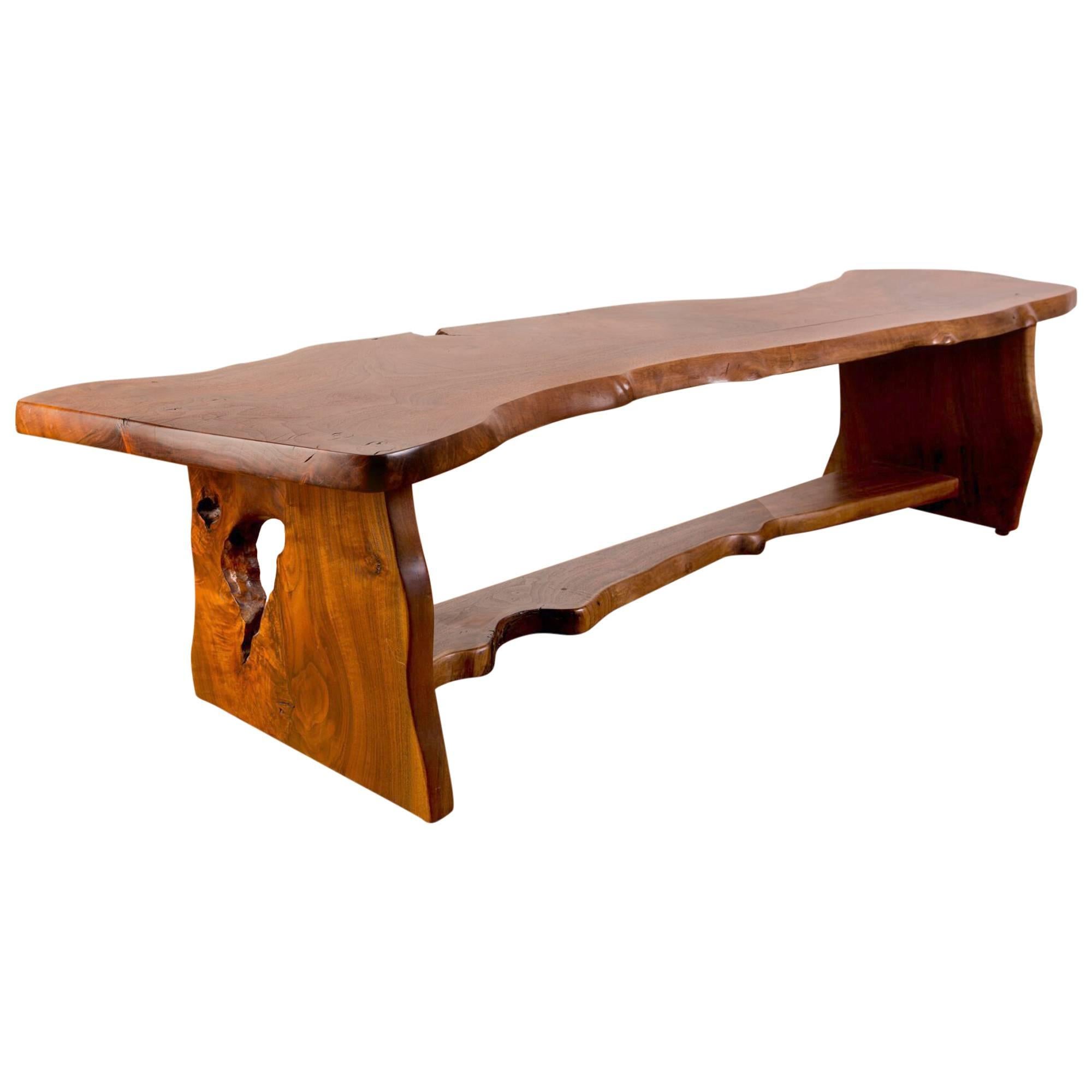 Handcrafted Redwood Slab Bench For Sale